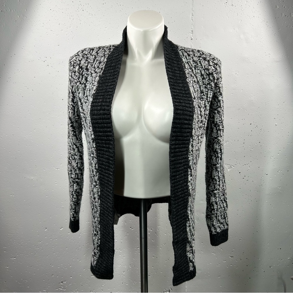 Loft Black & Grey Open Front Chunky Wool Cardigan L - Picture 2 of 8